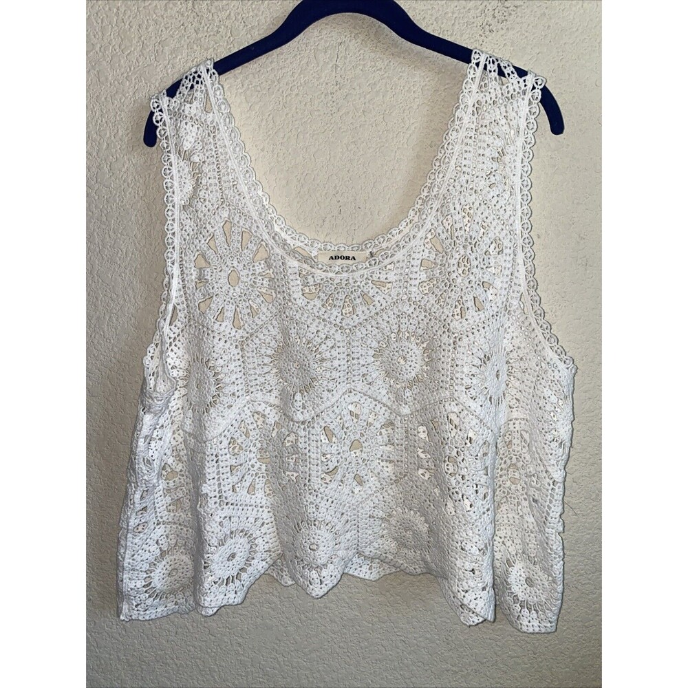 women Crochet Crop Tank Top Knit Hippie Boho OS Adora Coquette whimsical Fairy